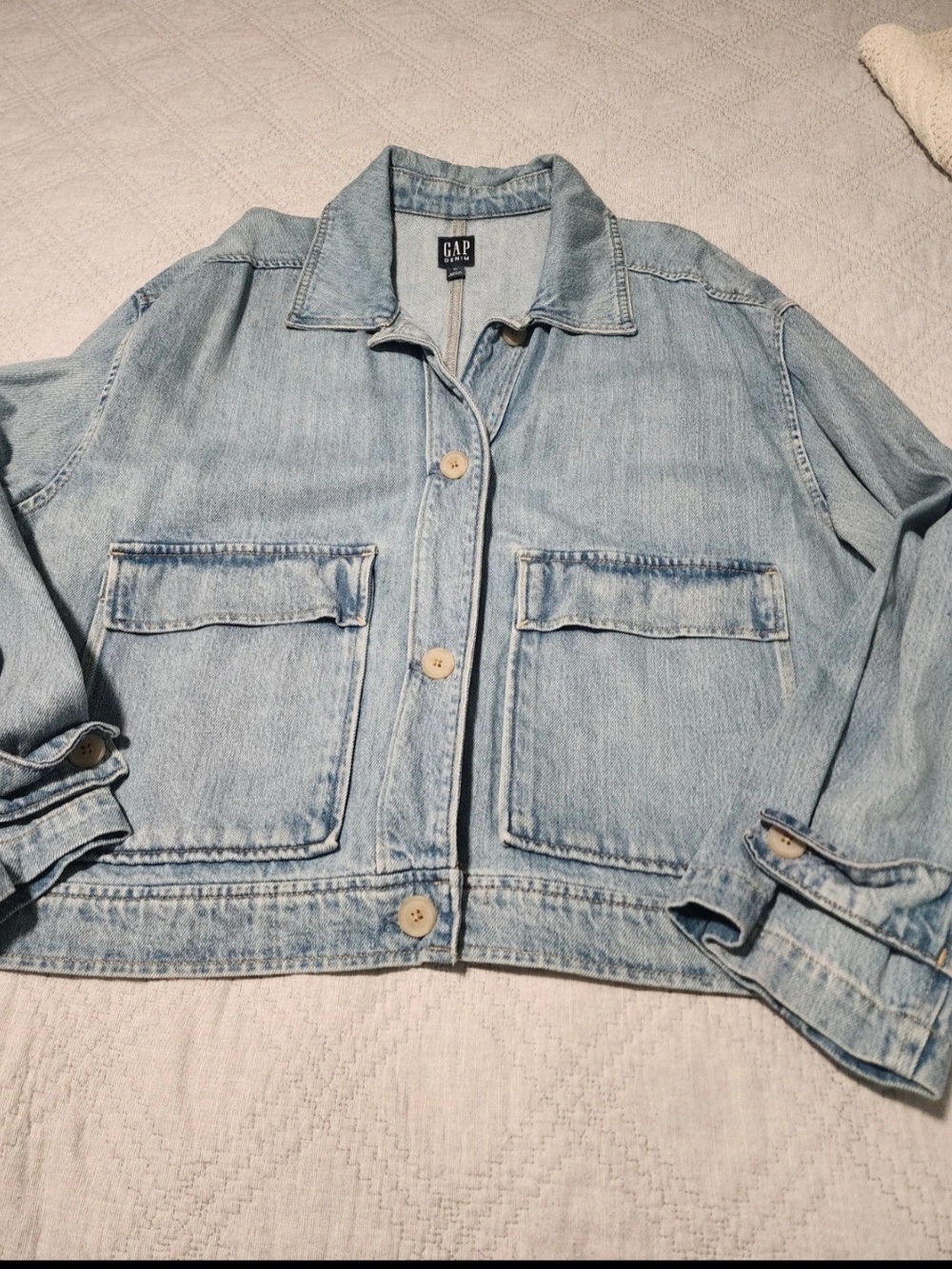 GAP Light Wash Blue Denim Jacket with Patch Pockets